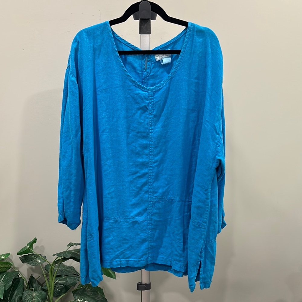 Mosaic USA Turquoise Blue Linen Tunic